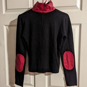 Newport News 100% Red Leather Turtleneck Sweater with Leather Elbows patches